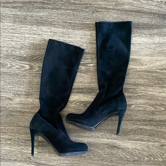 LK Bennett Belle‎ Knee High Boots Women’s Size 7.5 Tall Heeled Rounded Toe Black - Picture 1 of 7